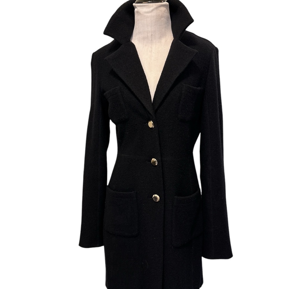 Dkny Black Boiled Wool Knit Four Pocket Longer Duster Sweater Jacket 2 ,New $169